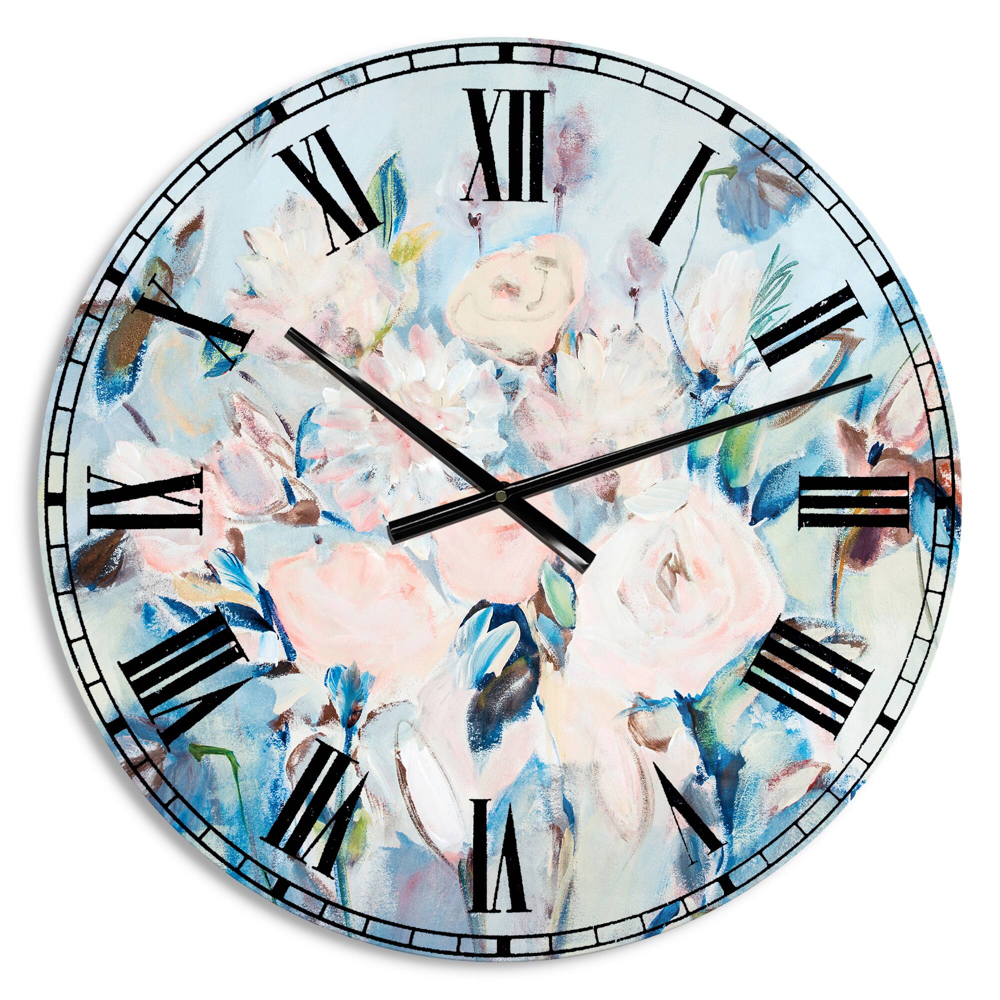 Designart 'Abstract Pink Flowers Farmhouse Waterpainting Farmhouse Wall Clock
